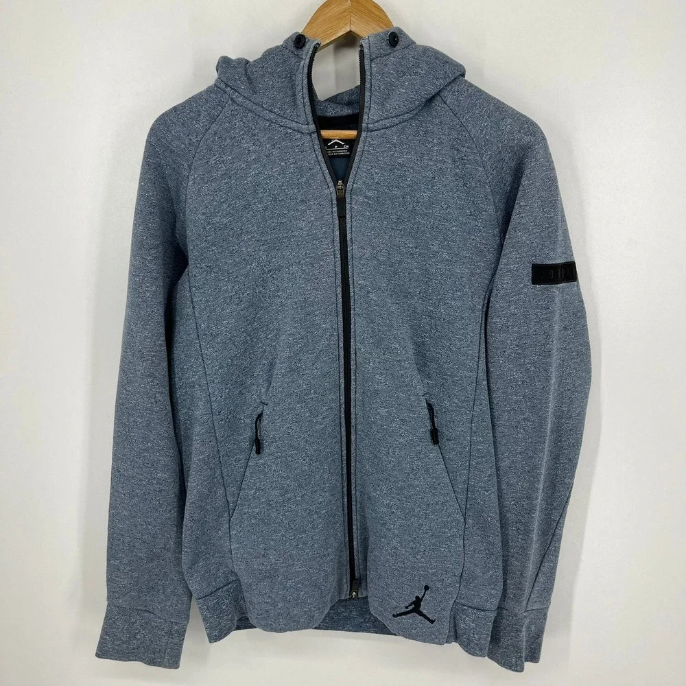 Jordan Brand Mens Full Zip Jumpman Hoodie Heather Blue Gray Size Small